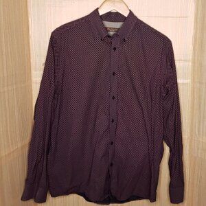 Ben Sherman Mens Maroon Paisley Long Sleeve Button Down Medium